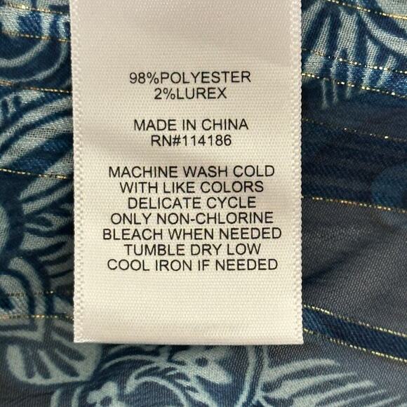 Frye and Co Floral Print Ruffle Sheer Metallic Thread Boho Pheasant Blouse (XL) - Picture 11 of 11